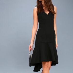 Adelyn Rae Izabella Dress Black High Low Midi Stretch Size S